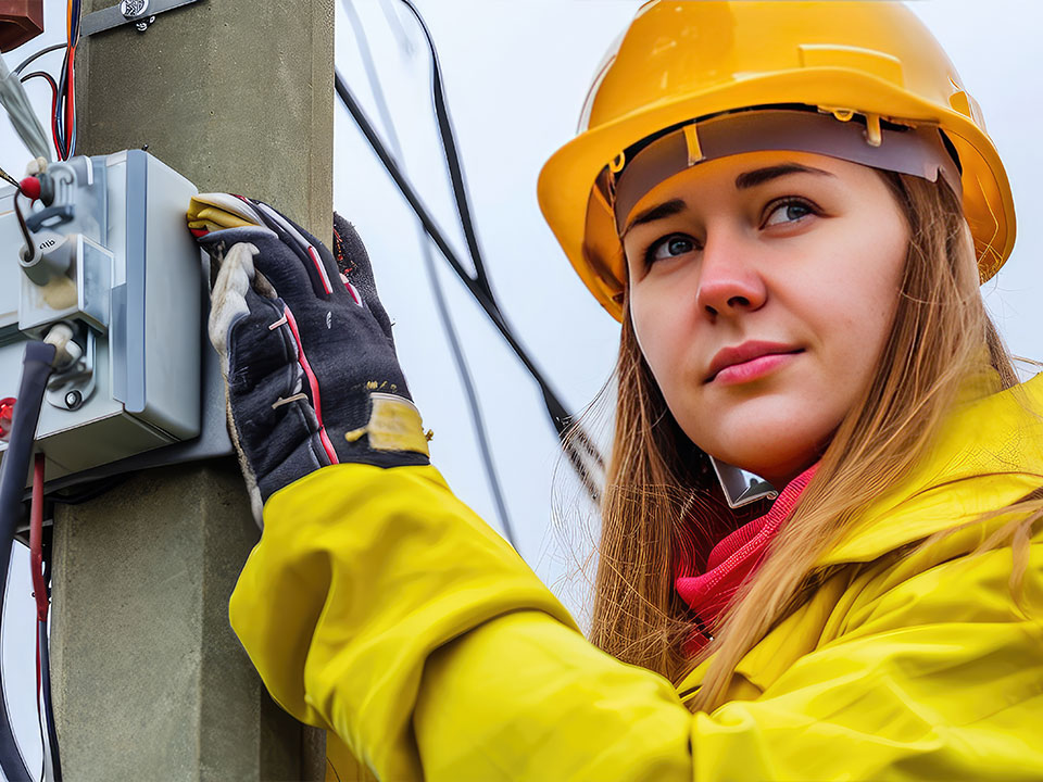 berufe mit zukunft netzelektriker frau am strommast